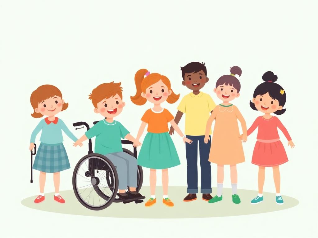 Diverse group of children of varying abilities holding hands